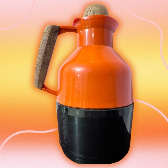 Vintage MCM Orange Black Teak Handle & Stopper G. Rosendahl Swedish Thermos - Picture 9 of 16